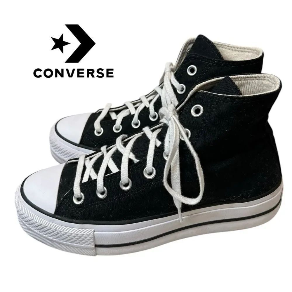 Converse Chuck Taylor All Star Black White Lift Platform Canvas Sneakers 8